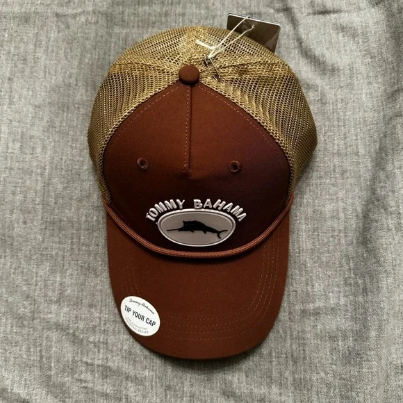 Tommy Bahama Men's Mesh Cap Brown Marlin Logo Island Life Snapback Trucker Beach - Picture 2 of 10